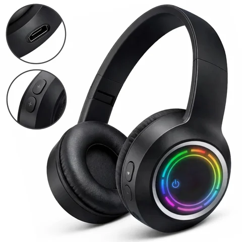 Fone de Ouvido Bluetooth LED RGB com Microfone Embutido na Shopee